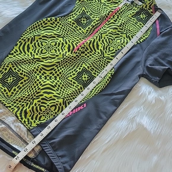 NISHIKI Women's Gray Neon Yellow Green Short Sleeve Half Zip Cycling Jersey Sz S - Picture 7 of 7